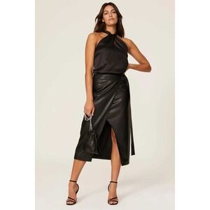 Slate & Willow Black Satin Halter Top Twist Neck Keyhole Sleeveless Blouse